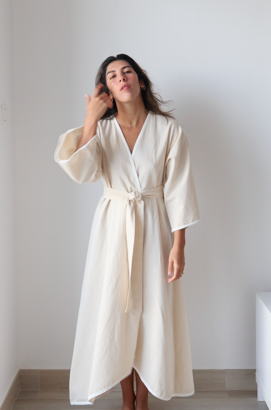 'LINO' Maxi dress in beige & white